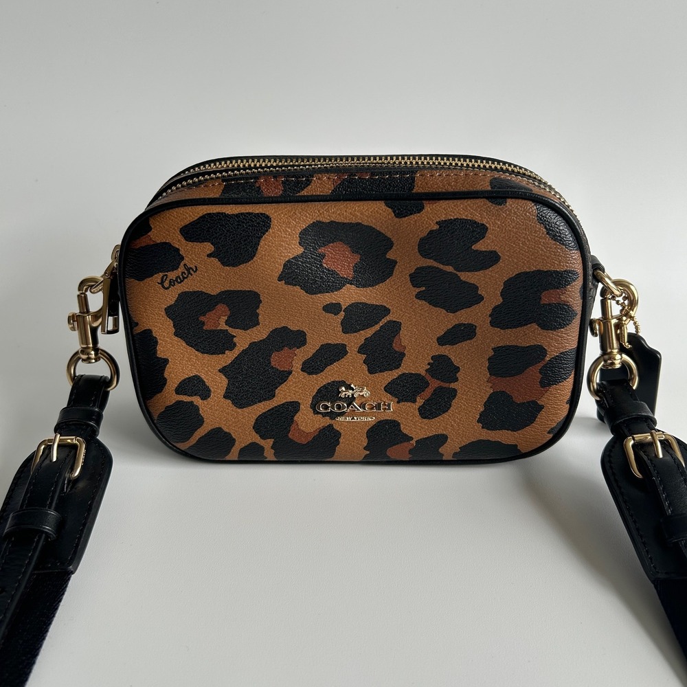 Coach Jamie Camera Bag Leopard Print Coated Canvas Crossbody Excellent
